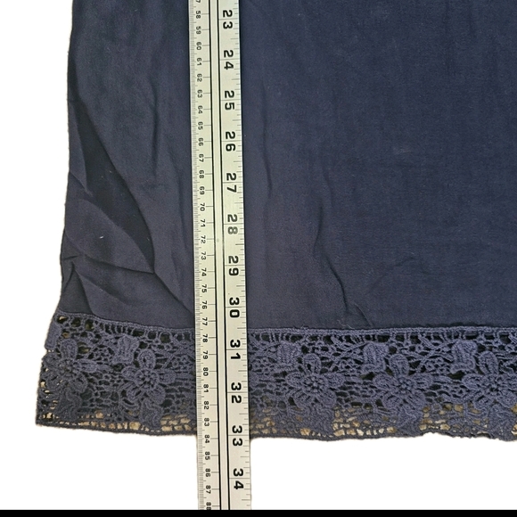 Lulu's Sleeveless Shift Navy Blue Cotton Blend Lace Accents Summer Short Dress M - Picture 7 of 11